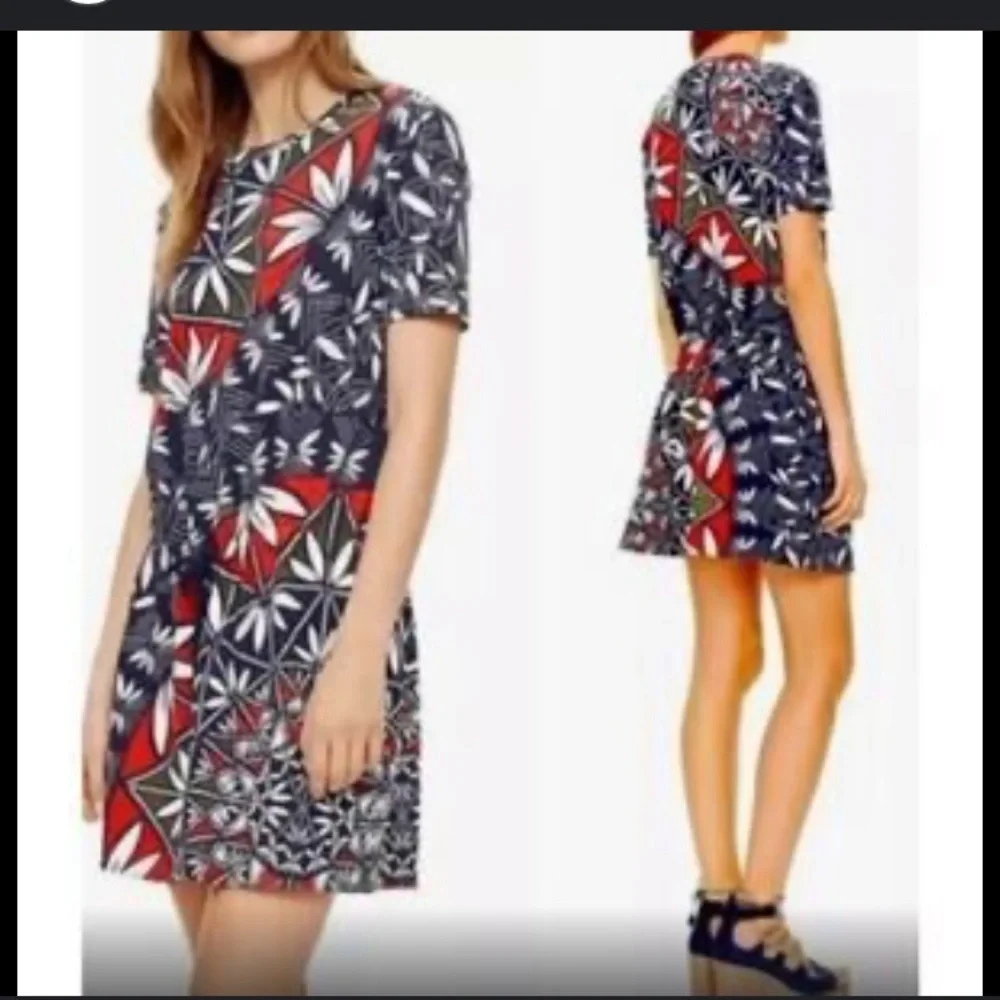Tory Burch Navy, Red & White Geometric Floral Mini Dress 0022 - Picture 2 of 8